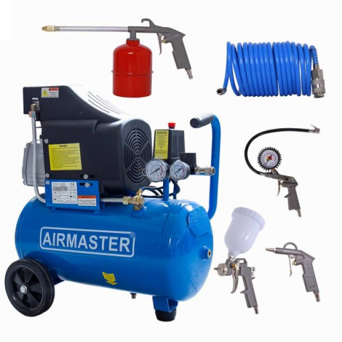 Compresoare cu piston - Compresor de aer cu piston Airmaster AIR2SHU824-AIR-70S, 24 L, 8 bar, 206 L/min, 2 CP, monofazat + Kit 5 accesorii