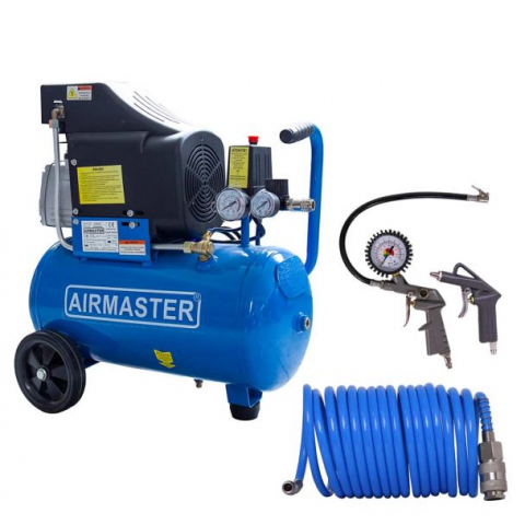 Compresoare cu piston - Compresor de aer cu piston Airmaster AIR2SHU824-KIT-AIR3, 24 L, 8 bar, 206 L/min, 2 CP, monofazat + Kit 3 accesorii