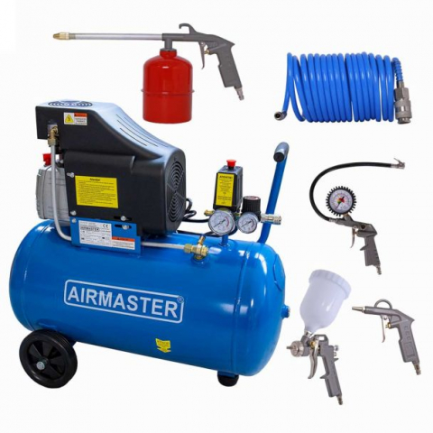 Compresoare - Compresor de aer cu piston Airmaster AIR2SHU850-AIR-70S, 50 L, 8 bar, 206 L/min, 2 CP, monofazat + Kit 5 accesorii