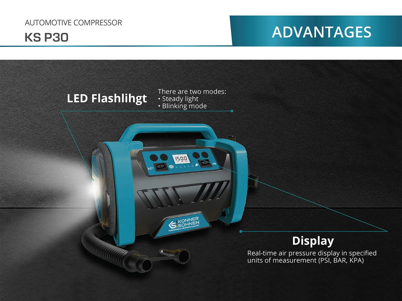 Compresor de aer Konner & Sohnen KS P30, 12V / 230V, 120 W, 35 l/min, max. 150 psi [5]