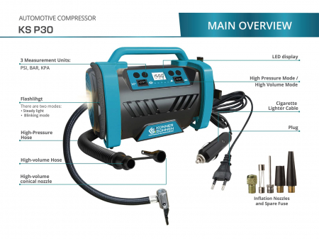 Compresor de aer Konner & Sohnen KS P30, 12V / 230V, 120 W, 35 l/min, max. 150 psi [2]