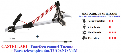 Foarfeca ramuri cu bara telescopica 6 m Castellari Tucano VG6 + AT 6M, lungime 251-650 cm, ramuri max. 45 mm [1]