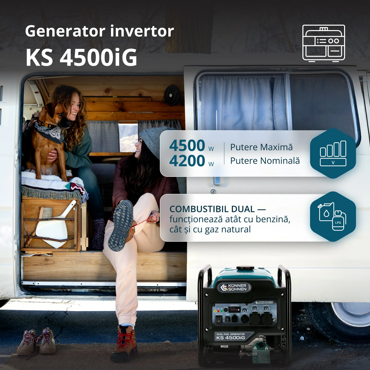 Generator cu invertor pe GPL/benzina Konner & Sohnen KS 4500i G, 4.5 kW, monofazat [1]