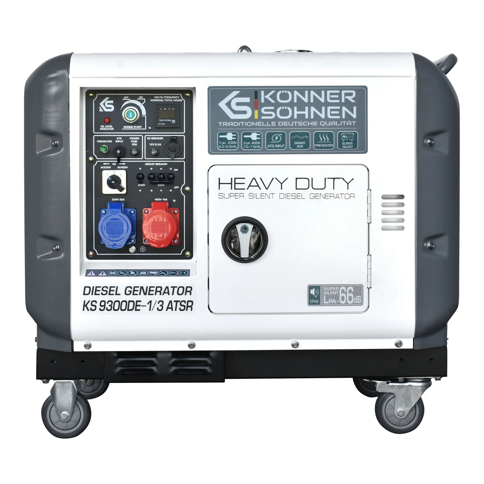 Generatoare de curent - Generator insonorizat diesel Konner & Sohnen KS 9300DE-1/3 ATSR, 6.5 kW (230V), 7.5 kW (400V), AVR, pornire electrica