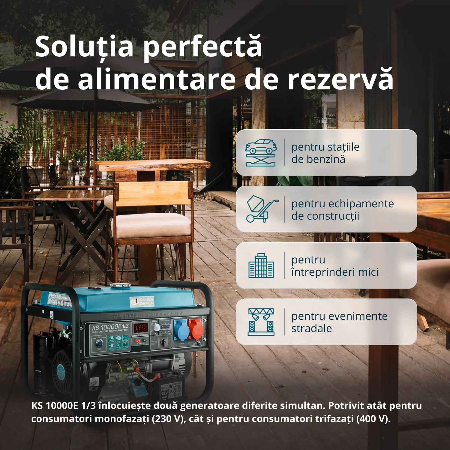 Generator pe benzina Konner & Sohnen KS 10000E 1/3, dual 8 kW, monofazat/trifazat, pornire electrica [2]