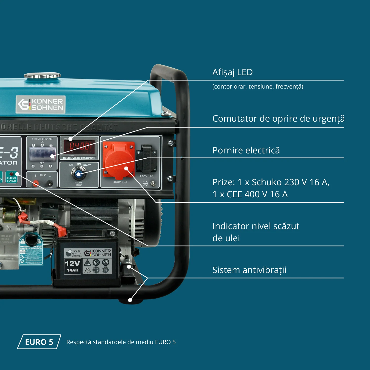 Generator pe benzina Konner & Sohnen KS 10000E-3, 8 kW, trifazat, pornire electrica [5]