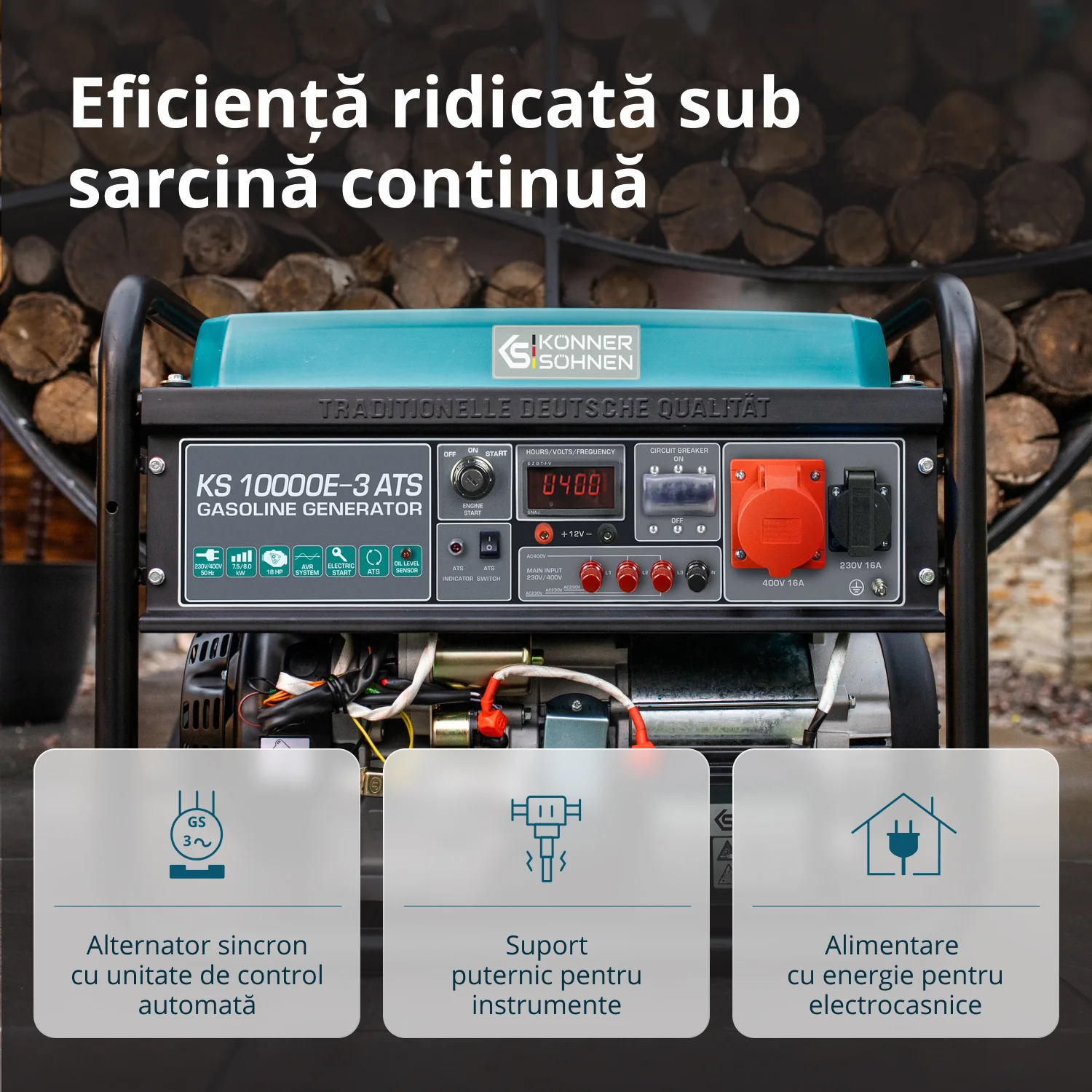 Generator pe benzina Konner & Sohnen KS 10000E-3 ATS, 8 kW, trifazat, pornire electrica, panou ATS integrat [5]