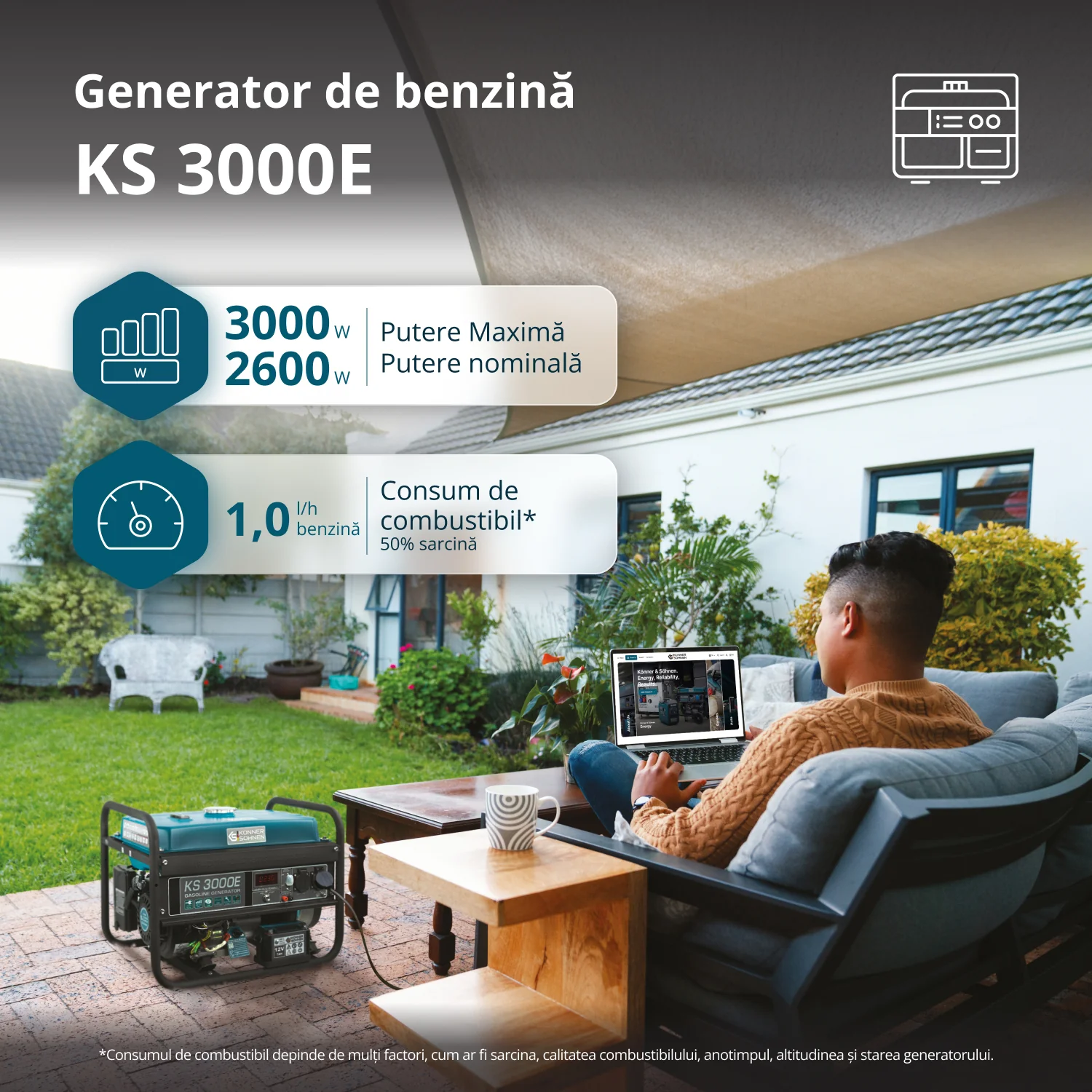 Generator pe benzina Konner & Sohnen KS 3000E, 3 kW, monofazat, pornire electrica [1]