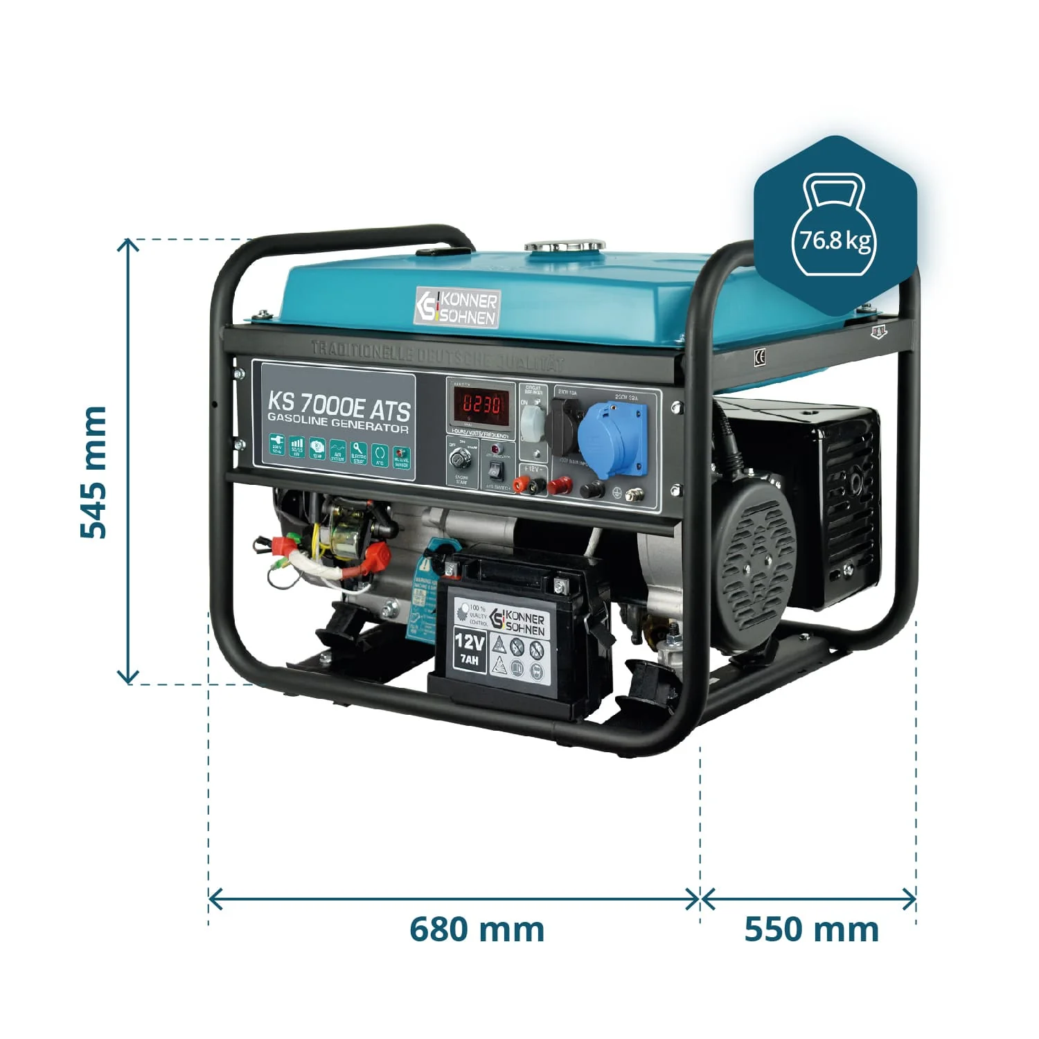 Generator pe benzina Konner & Sohnen KS 7000E ATS, 5.5 kW, monofazat, pornire electrica, panou ATS integrat [6]