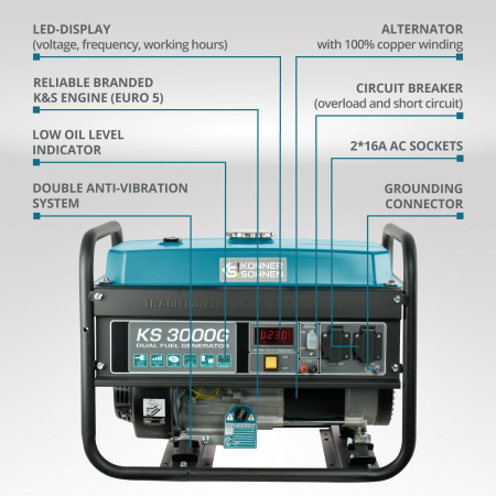 Generator pe GPL/benzina Konner & Sohnen KS 3000G, 3 kW, monofazat [8]