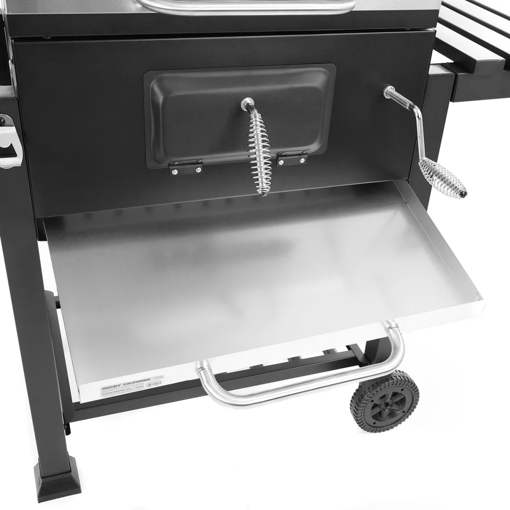 Gratar de gradina, cu carbune HECHT CALIFORNIA, otel, roti transport, 2 rafturi lemn [10]