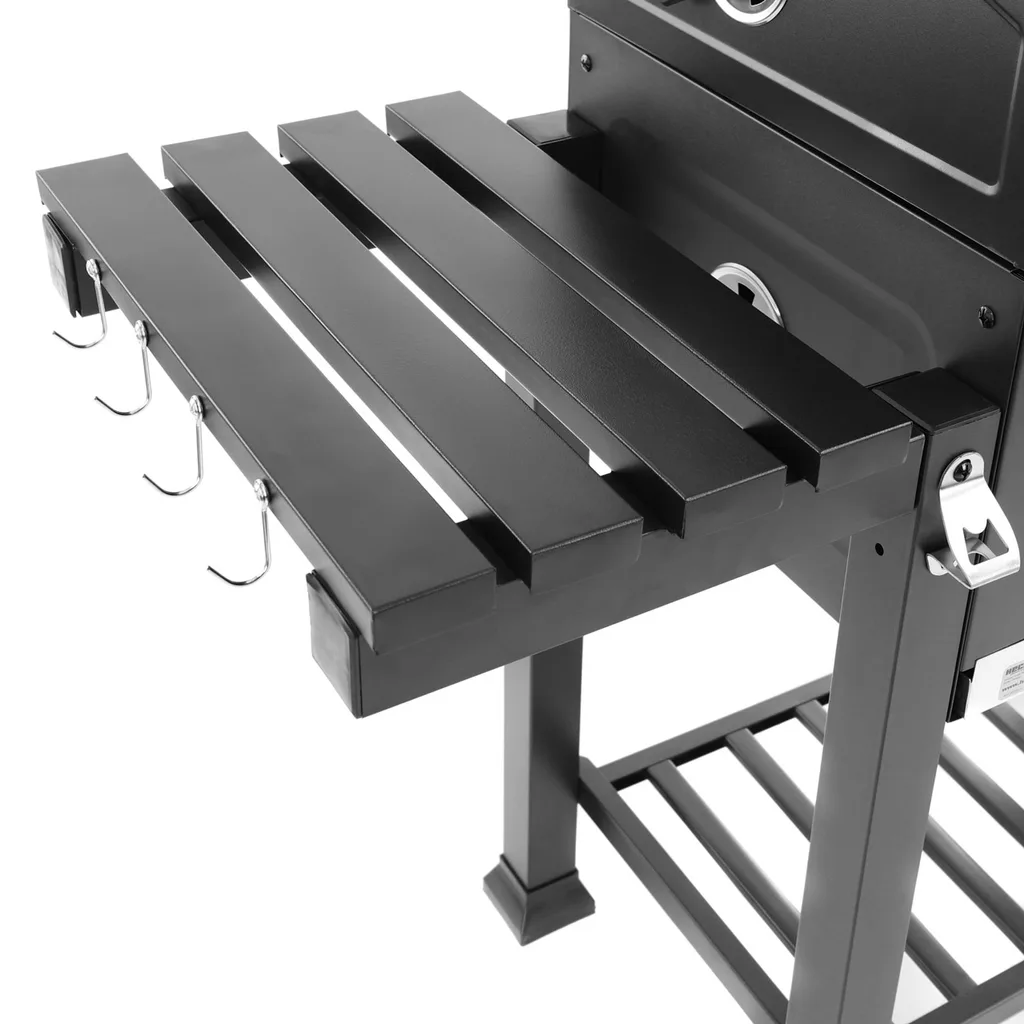 Gratar de gradina, cu carbune HECHT CALIFORNIA, otel, roti transport, 2 rafturi lemn [11]