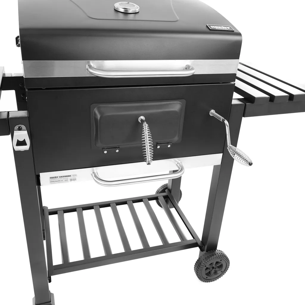 Gratar de gradina, cu carbune HECHT CALIFORNIA, otel, roti transport, 2 rafturi lemn [9]