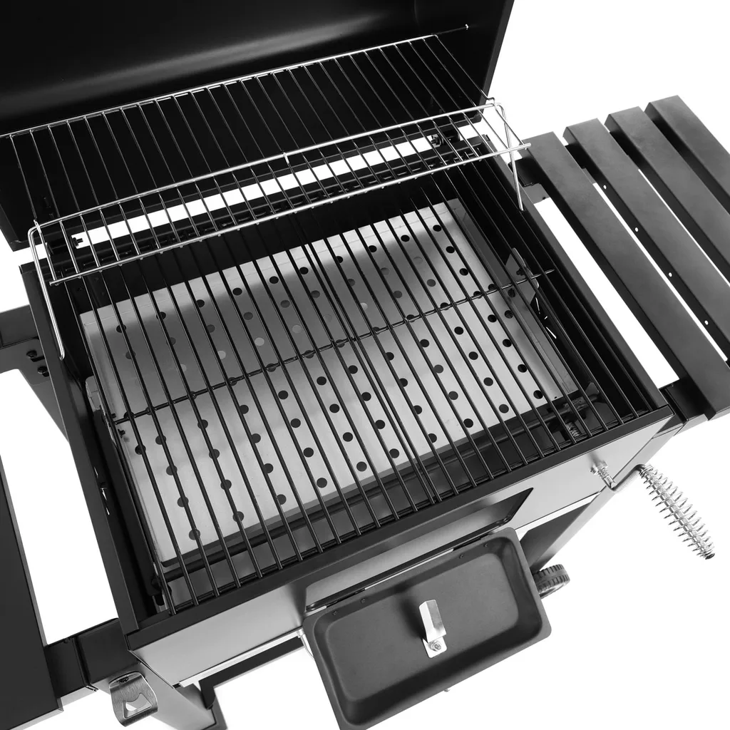 Gratar de gradina, cu carbune HECHT CALIFORNIA, otel, roti transport, 2 rafturi lemn [7]