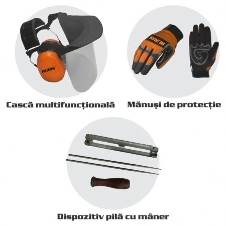 Kit motofierastrau Ruris (casca, manusi, dispozitiv pila cu maner) [1]