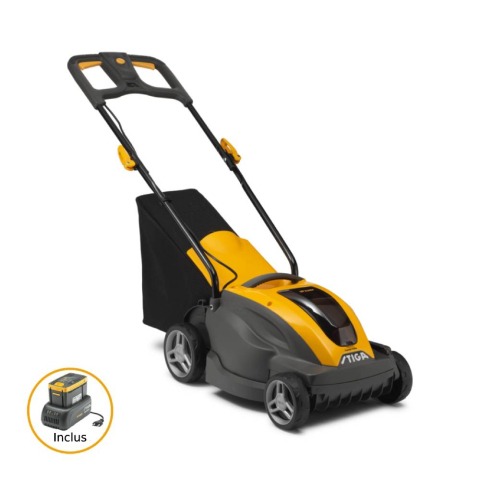 Casa si Gradina - Masina de tuns iarba cu acumulator Stiga Combi 336e Kit, 48V, 2 Ah, 34 cm, 35 L, 3 moduri de taiere, dop mulcire inclus