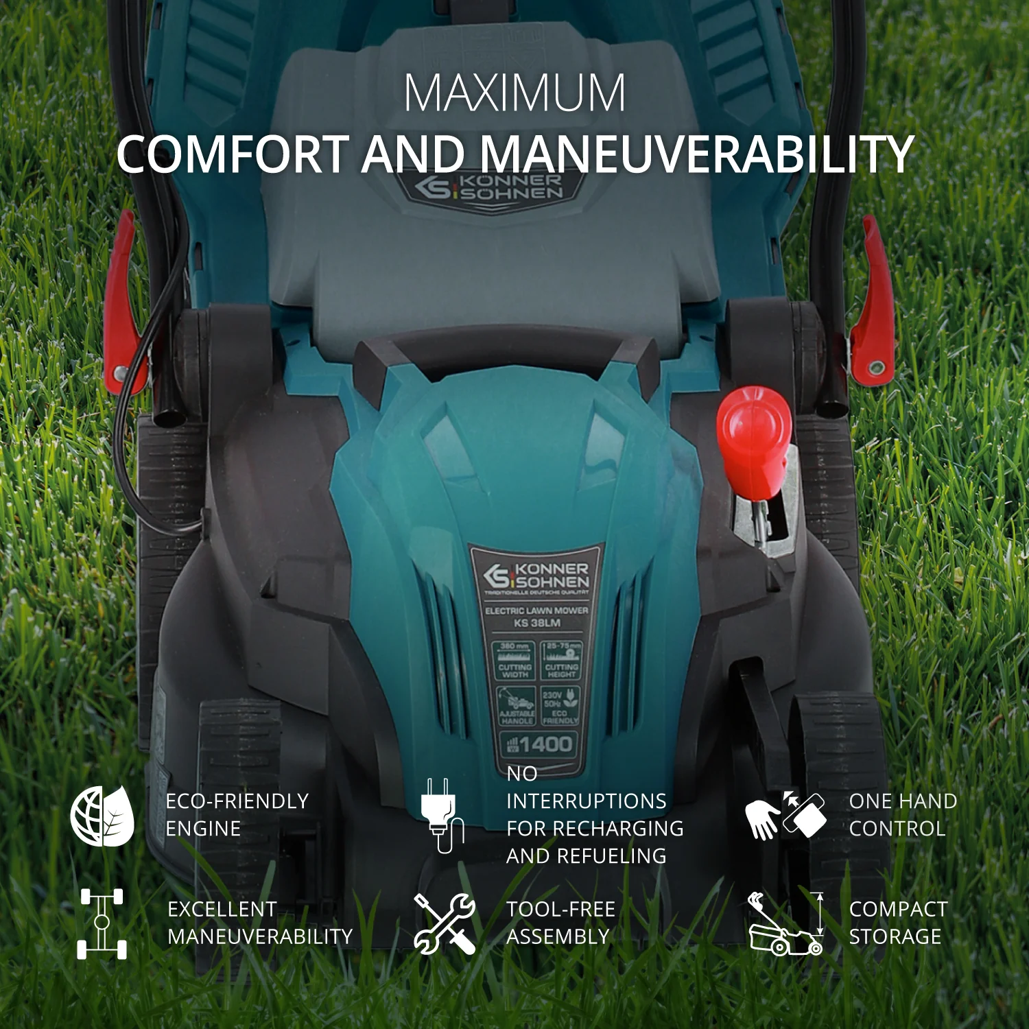Masina de tuns iarba electrica Konner & Sohnen KS 38LM, 1400 W, 38 cm, 40 L [2]