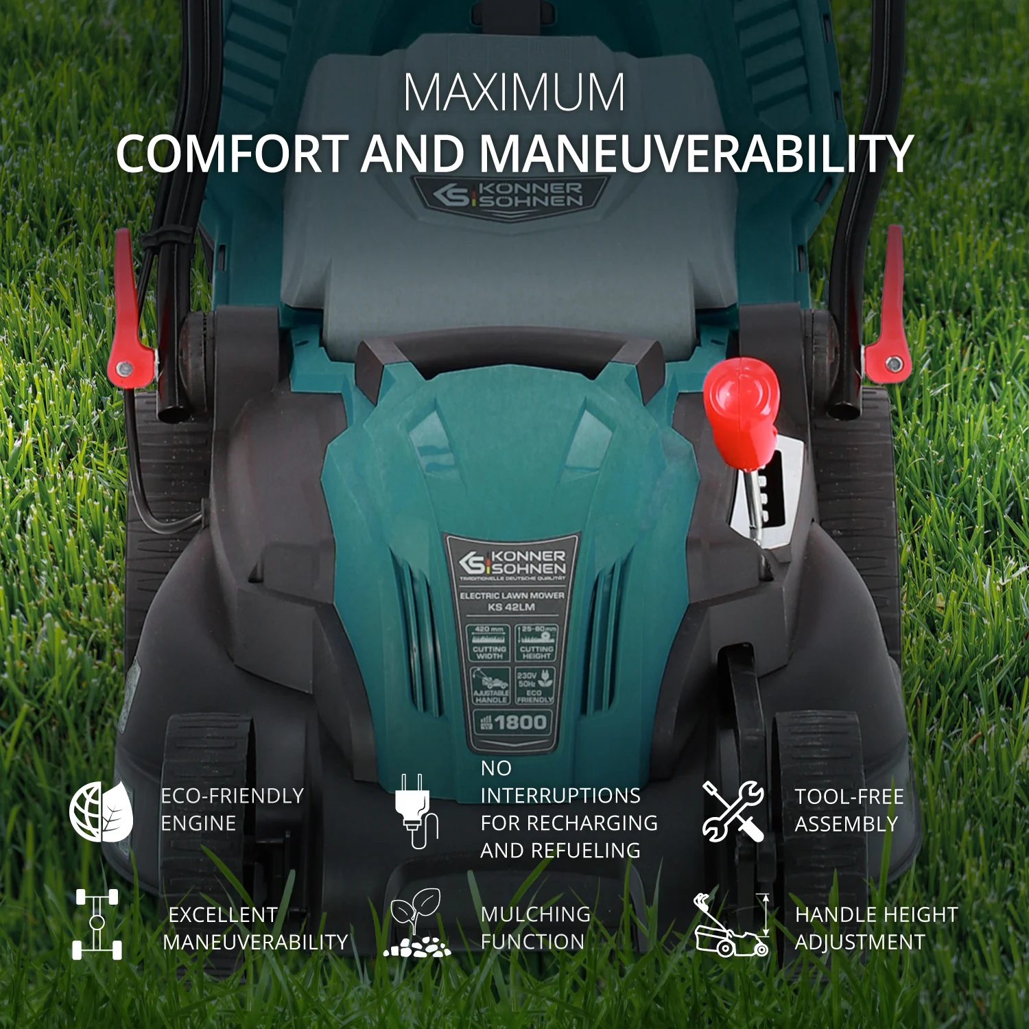 Masina de tuns iarba electrica Konner & Sohnen KS 42LM, 1800 W, 42 cm, 40 L, functie mulcire [2]