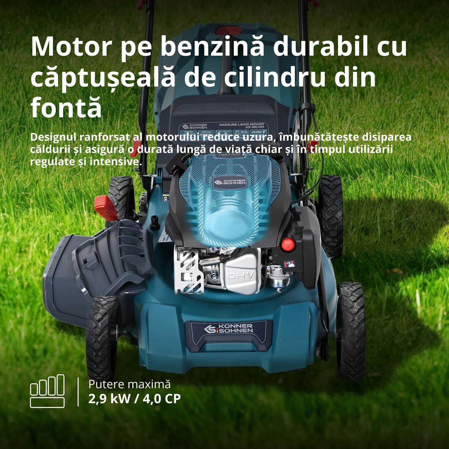 Masina de tuns iarba pe benzina Konner & Sohnen KS 46LMG, 4 CP, 46 cm, 60 L [4]