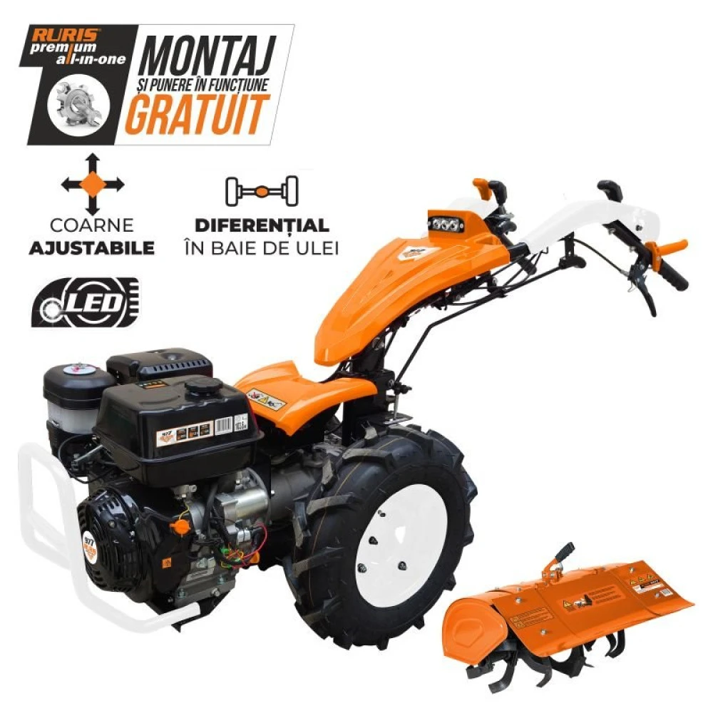 Motocultivator Ruris 977S, 16 CP, benzina, 3+2 viteze, diferential + Freza de pamant Ruris S977, 65 cm [1]