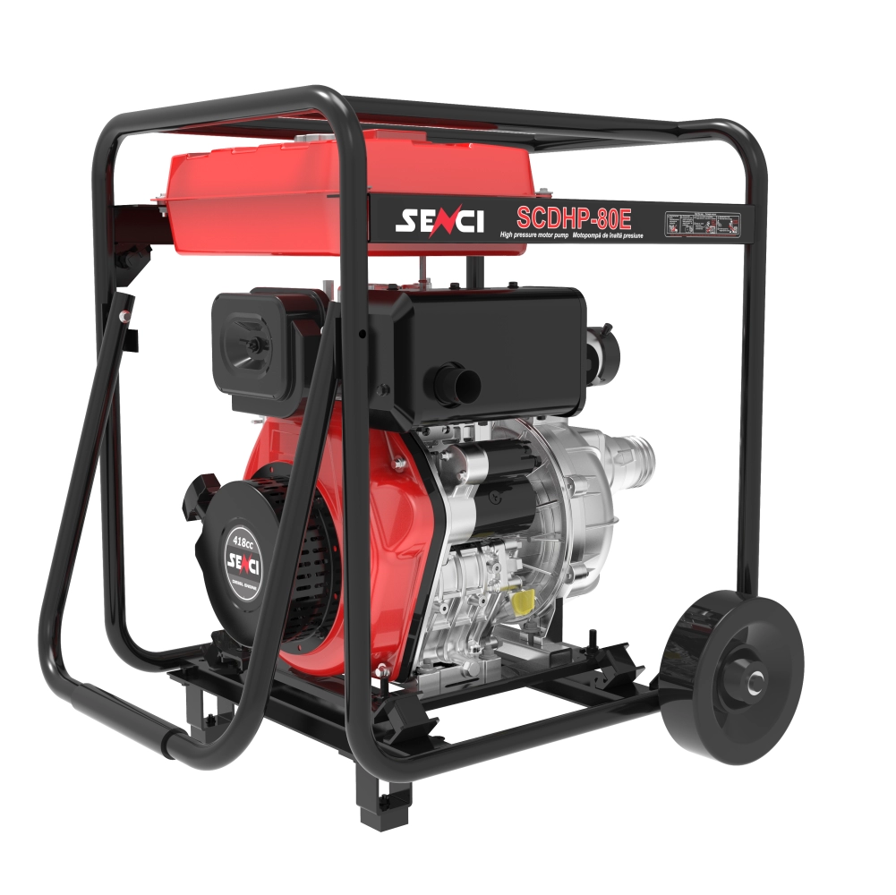 Pompe de apa - Motopompa de presiune Senci SCDHP-80E, 3", 8.5 CP, diesel, 750 l/min, Hmax. 70 m, pornire electrica