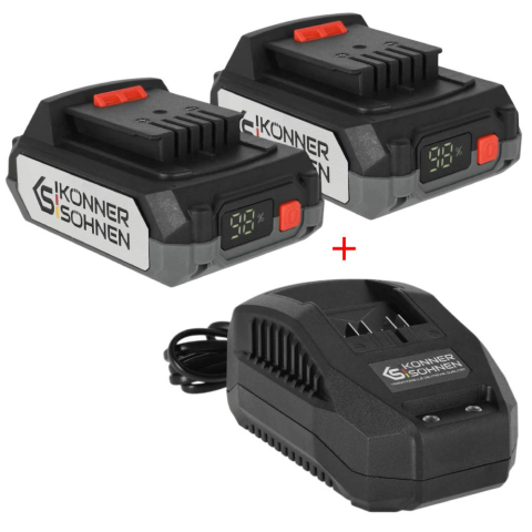 Piese de schimb - Pachet - 2 x Acumulator Li-Ion Konner & Sohnen KS 20V2-1, 20V, 2Ah + Incarcator KS C24A, 2.4 A