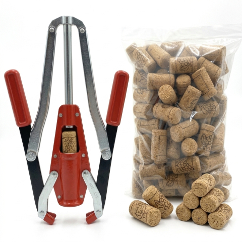 Vinificatie & Distilare - PACHET - Dopuitor manual cu doua brate D-MAN + 100 dopuri din pluta microgranulata 24 x 44 mm
