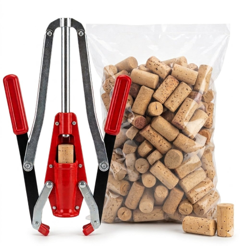 Vinificatie & Distilare - PACHET - Dopuitor manual cu doua brate D-MAN + 100 dopuri din pluta naturala SUPER 24 x 44 mm