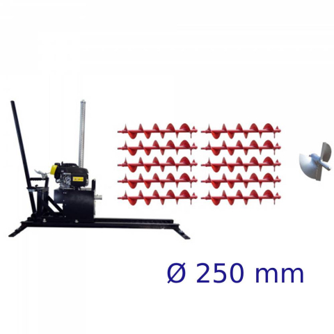 Masini de sapat - PACHET - Foreza de pamant orizontala Eurokomax, motor benzina Honda GCV170, 5.5 CP + 10 m burghie si cap forare Ø 250 mm