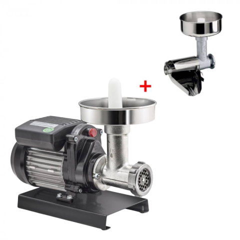 Articole de bucatarie - Pachet - Masina de tocat carne electrica nr. 5, Reber 9502 NI, 400 W, 30-50 kg/h, vas inox + Accesoriu stors rosii Reber 8710 N, nr. 3, accesorii inox