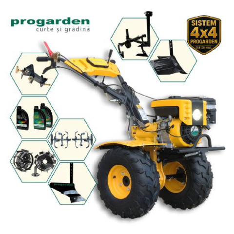 Motocultoare - Pachet Motocultor ProGARDEN Campo 873 Alpine, 7 CP + Prasitoare PRS20-45 + Plug arat simplu + Plug bilonat reglabil + Adaptor + Set roti metalice 350x6 + 1L Ulei motor + 2L Ulei transmisie