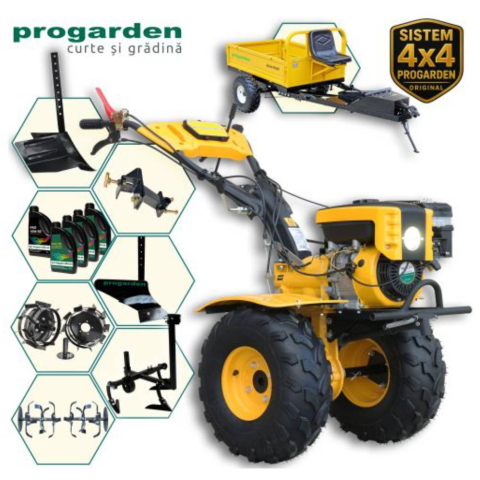 Motocultoare - Pachet Motocultor ProGARDEN Campo 873 Alpine, 7 CP + Prasitoare PRS20-45 + Remorca RM500T + Plug arat simplu + Plug bilonat reglabil + Adaptor reglabil + Set roti metalice 350x6 + 1L Ulei motor + 2L Ulei transmisie