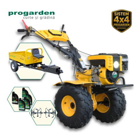 Motosape si Motocultoare - Pachet Motocultor ProGARDEN Campo 873 Alpine, 7 CP + Remorca RM500T + 1L Ulei motor + 4L Ulei transmisie