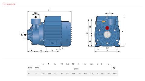 Pompa de suprafata periferica Pedrollo PK 100, 400V, 1100 W, 70 L/min, Hmax. 85 m [2]
