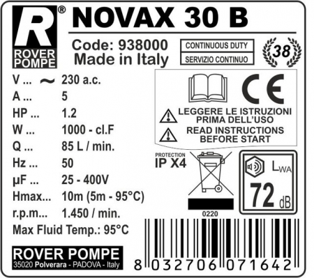 Pompa de transfer lichide fierbinti ROVER NOVAX 30 B, 1000 W, 5000 L/h, max. 95°C [1]
