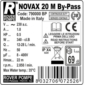 Pompa de transfer lichide ROVER NOVAX 20 By-Pass, 340 W, 800-1700 L/h [1]
