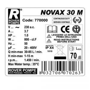 Pompa de transfer lichide ROVER NOVAX 30 M, 650 W, 5000 L/h [1]
