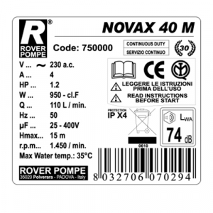 Pompa de transfer lichide ROVER NOVAX 40 M, 800 W, 6500 L/h [1]