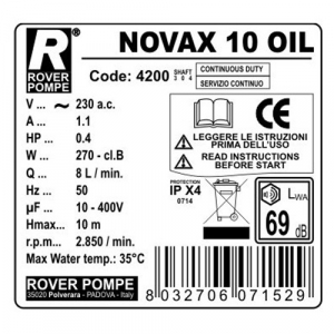 Pompa de transfer ulei vegetal ROVER NOVAX 10 Oil, 320 W, 300-420 L/h [1]