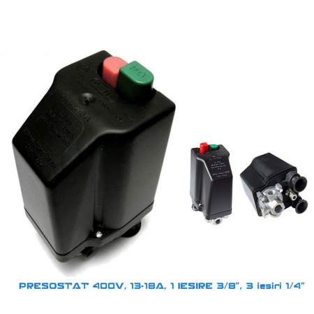 Componente - Presostat compresor trifazat, 13-18 A, filet 3/8", 3 iesiri 1/4", 12 bar