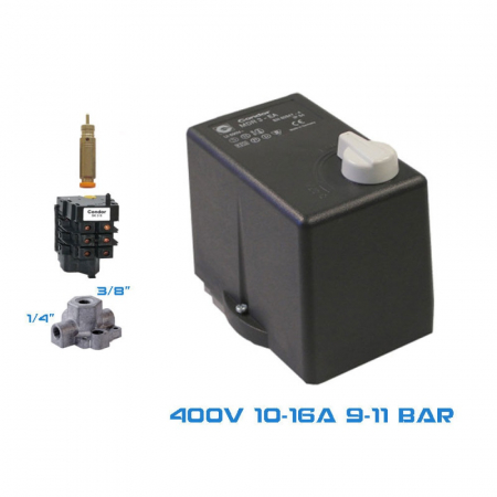 Componente - Presostat compresor trifazat Condor MDR3, 10-16 A, filet 3/8", 3 iesiri 1/4", 9-11 bar