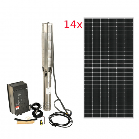 Pompe de apa - Pompa submersibila apa curata ProGARDEN Aqua SOLAR 4053, 3", solar, 3000W/300V, MPPT, fara PV, 660 L/min, Hmax. 45 m, multietajata + 14 x Panou fotovoltaic SP460M-72H