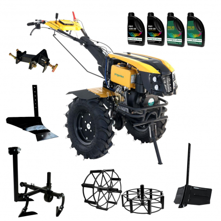 Agricultura - ProGARDEN Pachet Campo 1273 Alpine V2, Motocultor 12CP + PRS20-45 Prasitoare+Plug bilonat/rarita +PR2B-31 Plug reversibil+Adaptor + 2 Roti metalice 540x170 + 4 L Ulei