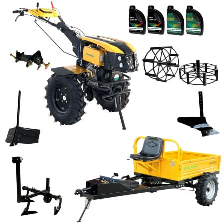 Agricultura - ProGARDEN Pachet Campo 1273 Alpine V2, Motocultor 12CP + PRS20-45 Prasitoare + Remorca RM500T+ Plug bilonat/rarita + Plug reversibil + Adaptor + 2 Roti metalice 540x170 + 4 L ulei