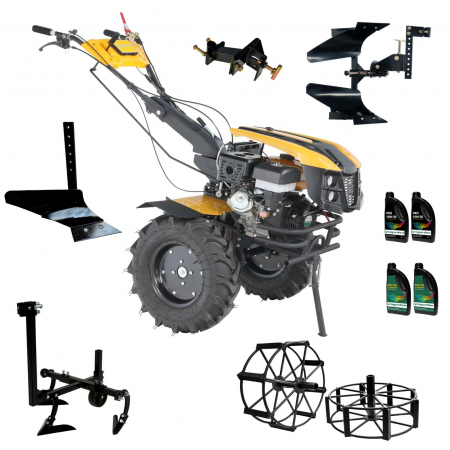 Agricultura - ProGARDEN Pachet Campo 1873 Alpine V2  Motocultor 18CP + Plug bilonat + Plug reversibil + Prasitoare + Adaptor +  2 roti metalice 540x170 + 4L Ulei
