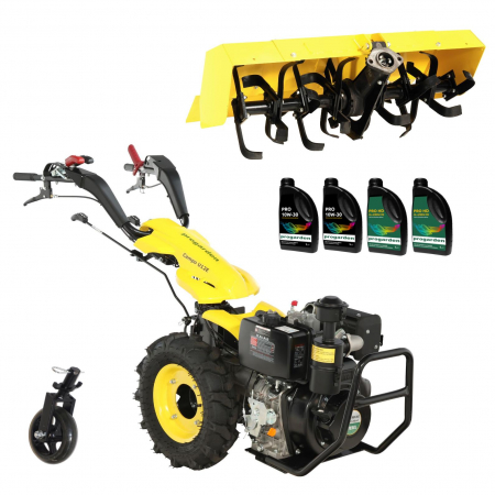 Agricultura - ProGARDEN Pachet Campo U12E Motocultor 12CP + FT90 Freza tractata 90cm + Roata sustinere + 4L Ulei