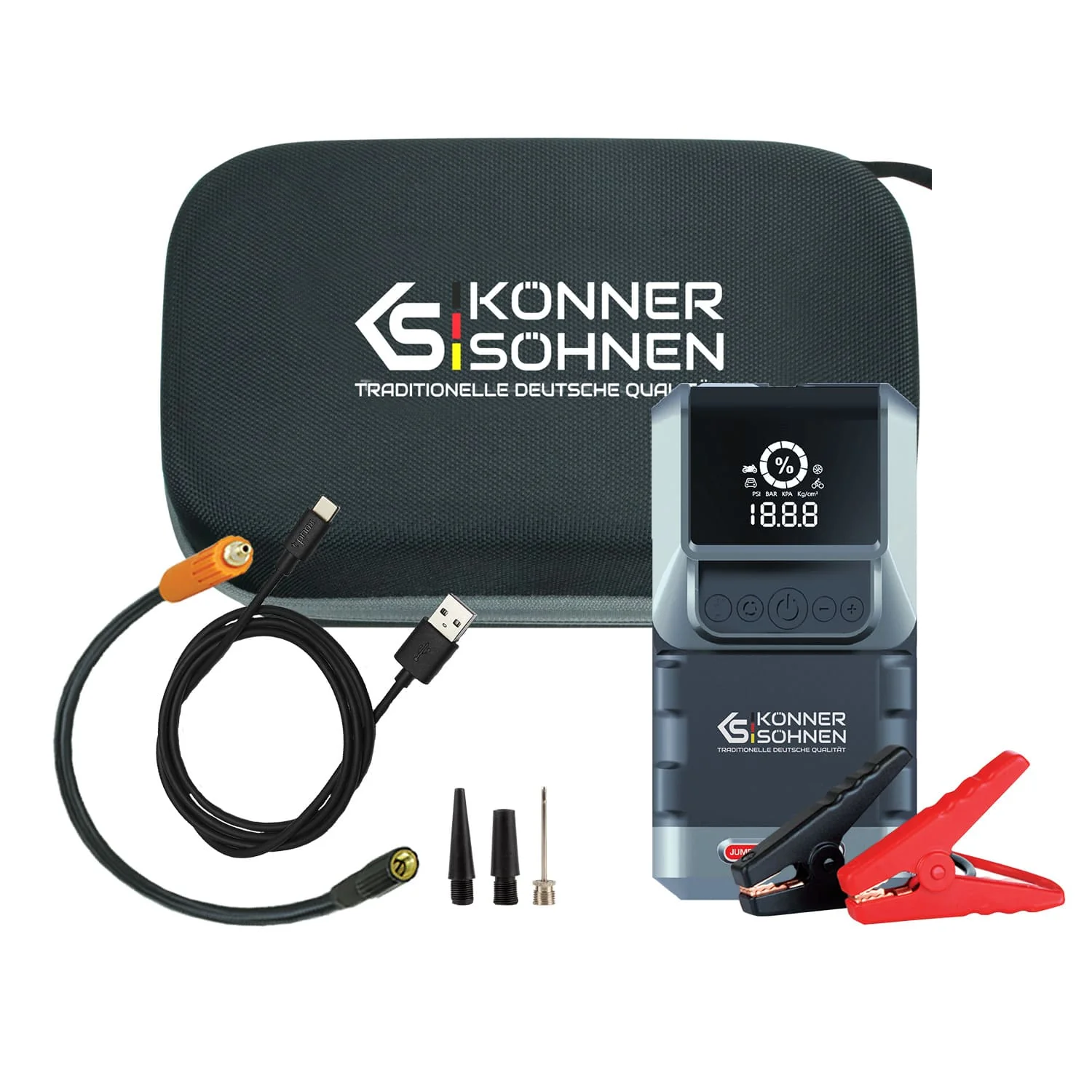 Echipamente auto - Redresor auto cu compresor Konner & Sohnen KS JSP-1300, baterie 16000 mAh, curent max. 1300 A