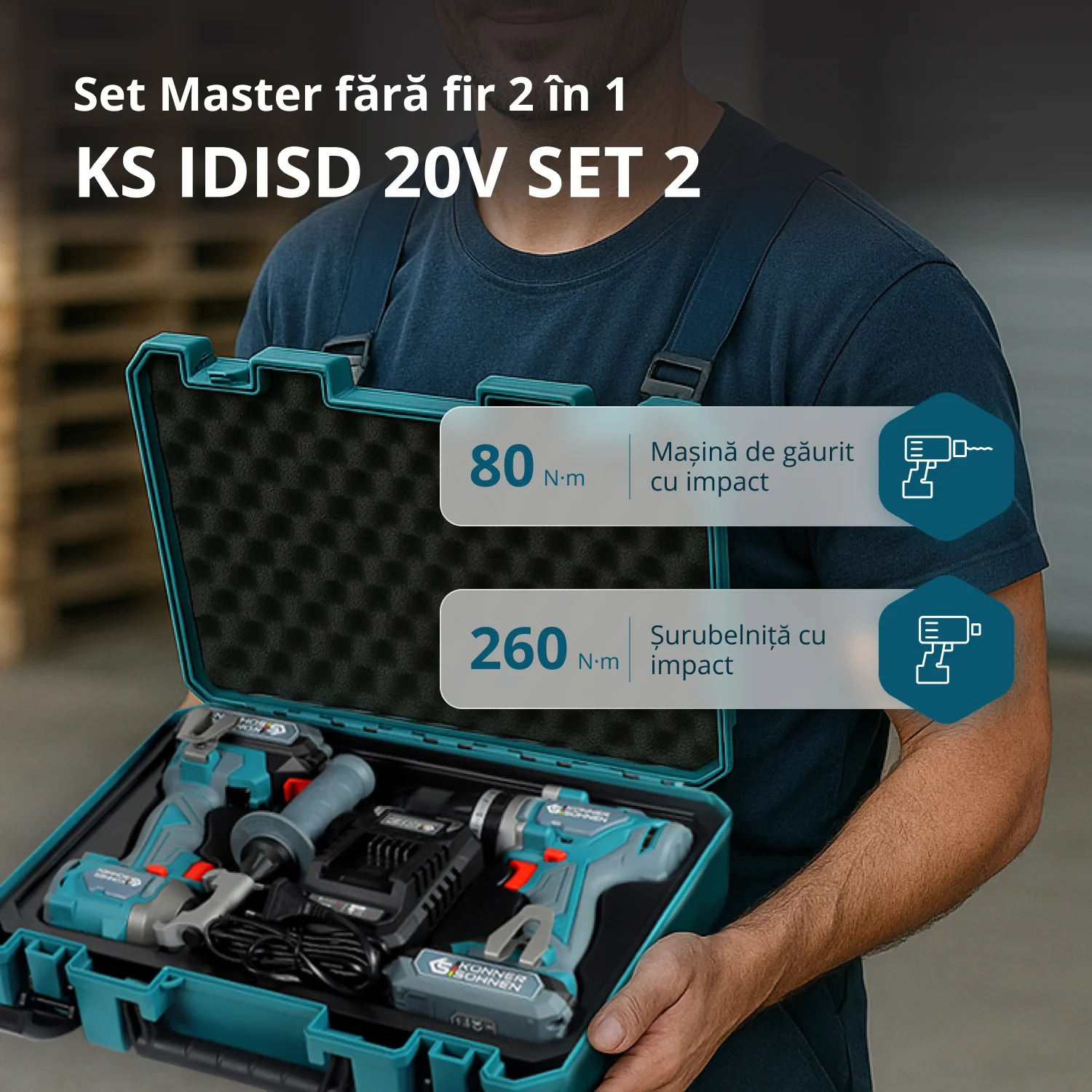 Set Master 2-in-1 fara fir Konner & Sohnen KS IDISD 20V SET 2, 20V, 2 acumulatori 2Ah [1]