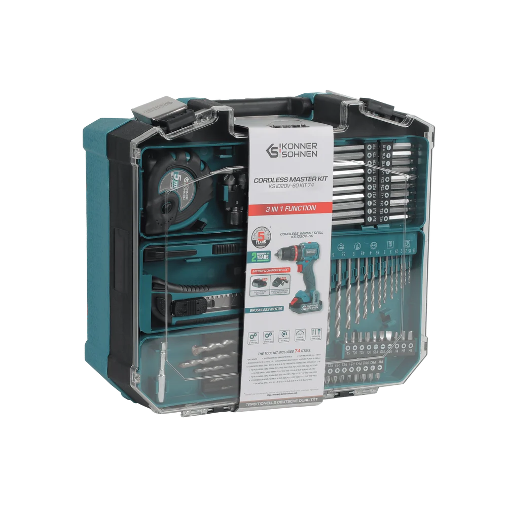 Set Master fara fir Konner & Sohnen KS ID20V-60 KIT 74 - Masina de gaurit si insurubat cu percutie 20 V + Set 74 accesorii [10]