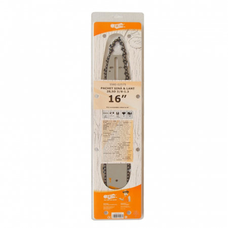 Lichidare stoc - Sina de ghidaj + lant pentru drujba O-Mac, 40 cm, 1.3 mm, 3/8", 28.5 dinti, 57 zale